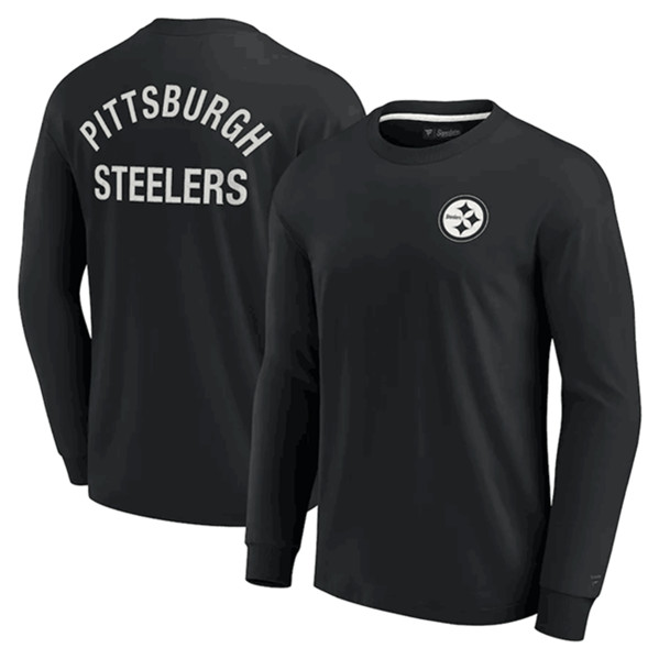 Men's Pittsburgh Steelers Black Signature Unisex Super Soft Long Sleeve T-Shirt - Click Image to Close